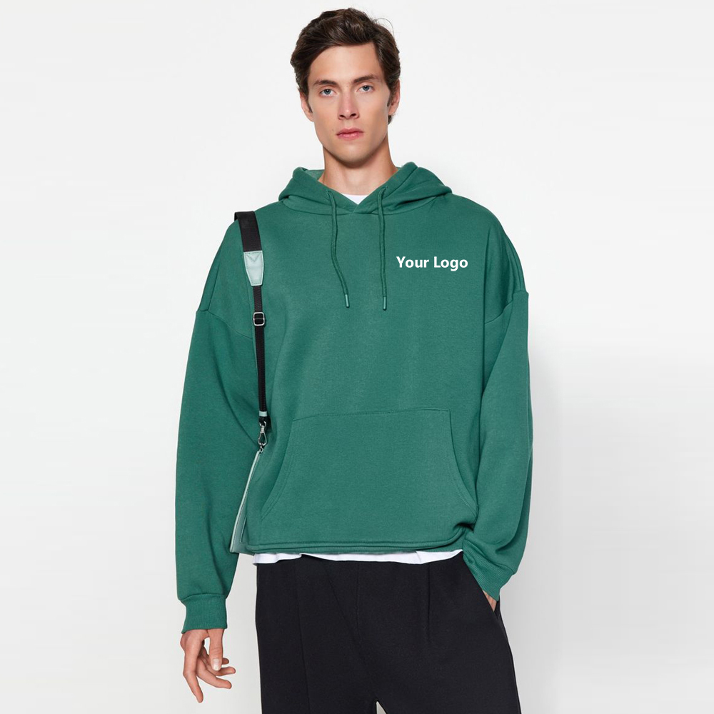 Green Men’s OvePRFTS-ze/Wide-Cut Hoodie, Puffy Back Printed Fleece Interior Cotton