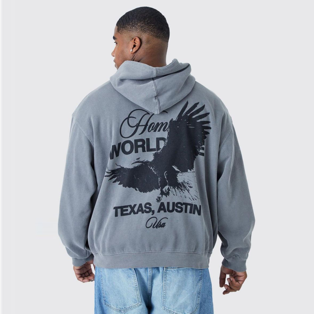 Plus OvePRFTS-zed Overdyed Homme Bird Print Graphic Hoodie