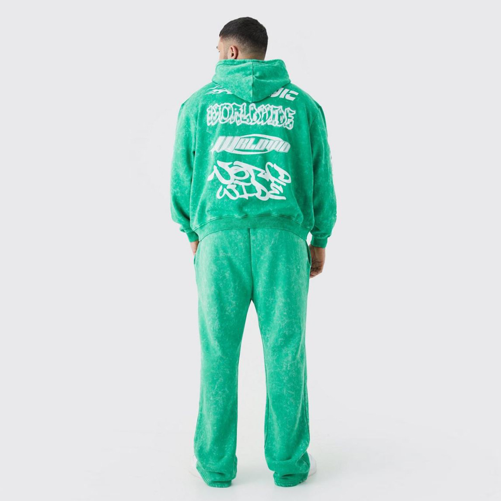 Plus OvePRFTS-zed Boxy Ribbed Puff Print Hooded Tracksuit – Green