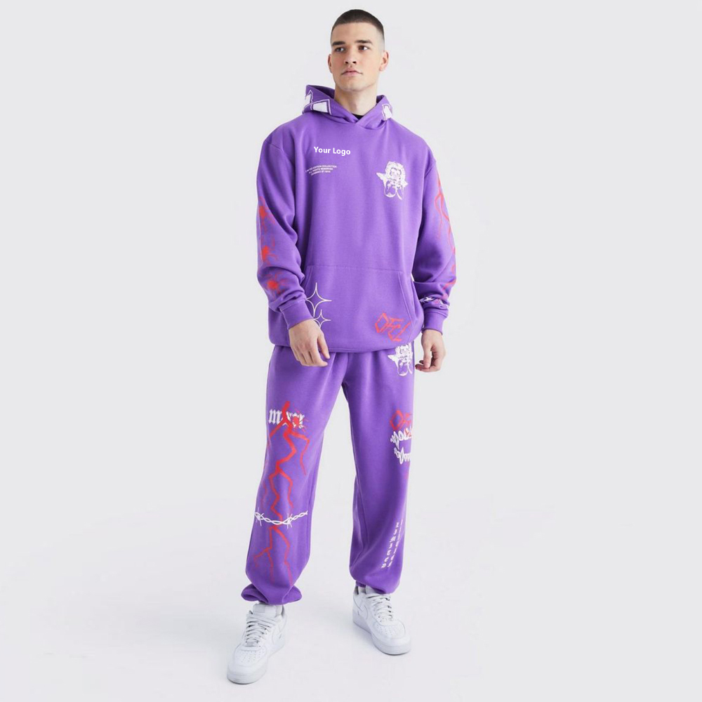 Tall OvePRFTS-zed Embroidred Hooded Tracksuit – Purple