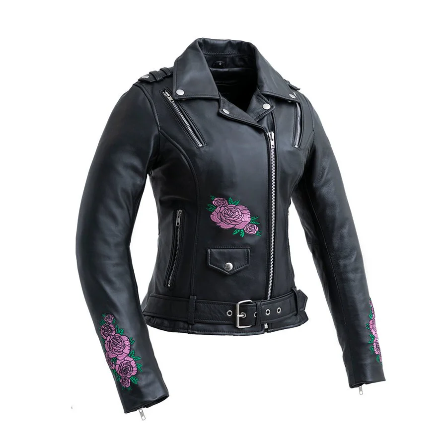 The “Midnight Rose” Embroidered Moto Jacket
