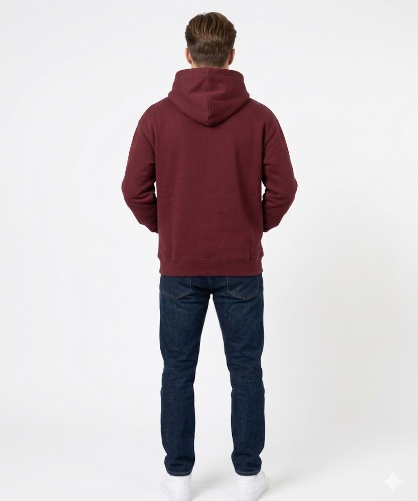 Burgundy Snap-Neck Essential Hoodie