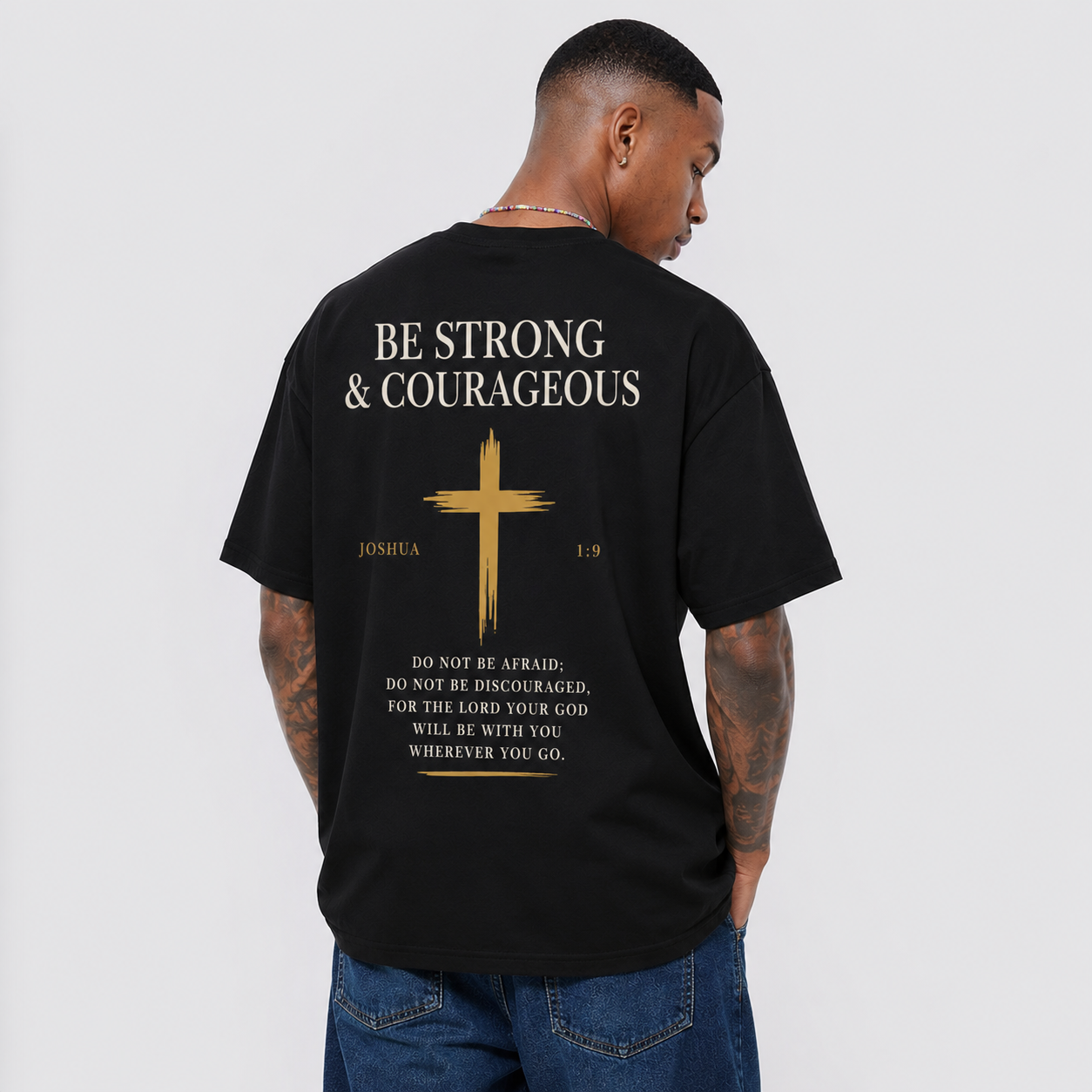 Premium Oversized Black T-Shirt with Gold Cross Chest Print - Image 2