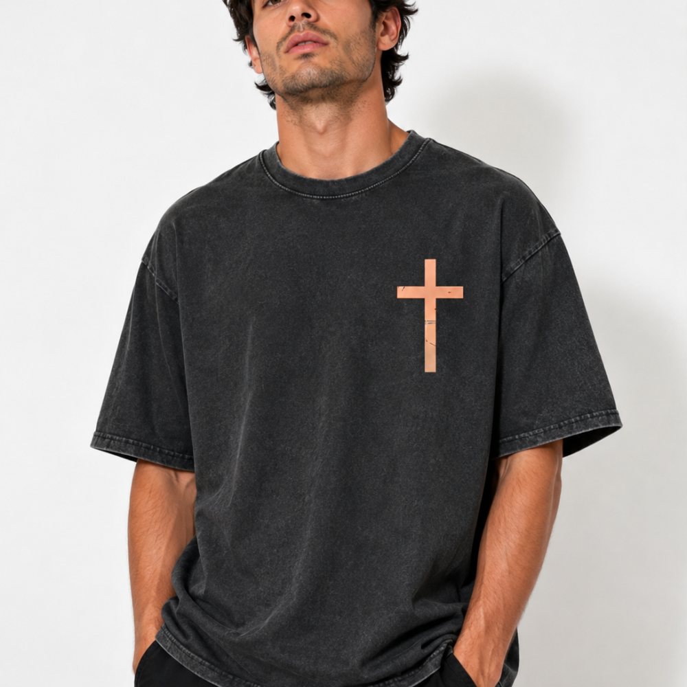 Premium Vintage Washed Cross Oversized T-Shirt