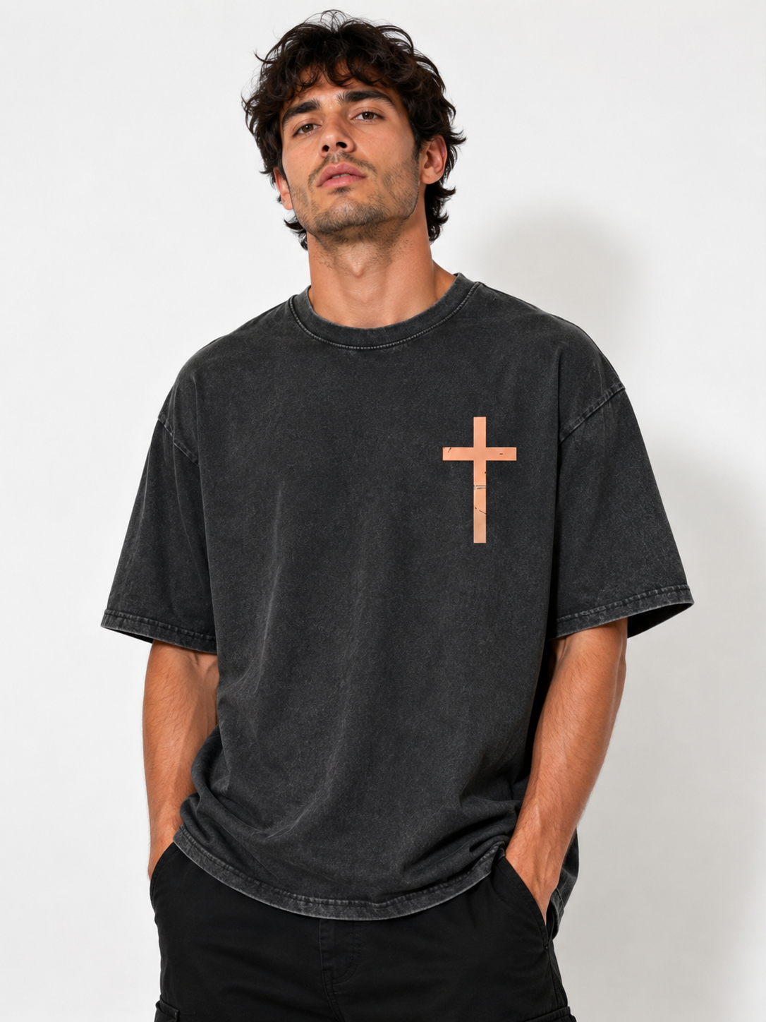 Premium Vintage Washed Cross Oversized T-Shirt