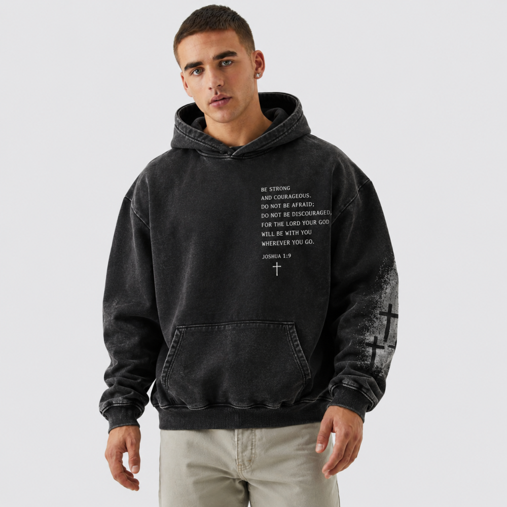 Men’s Joshua 1:9 Vintage Washed Christian Hoodie