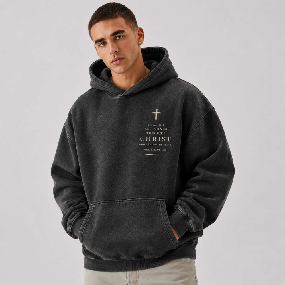 Men’s Philippians 4:13 Vintage Washed Christian Hoodie