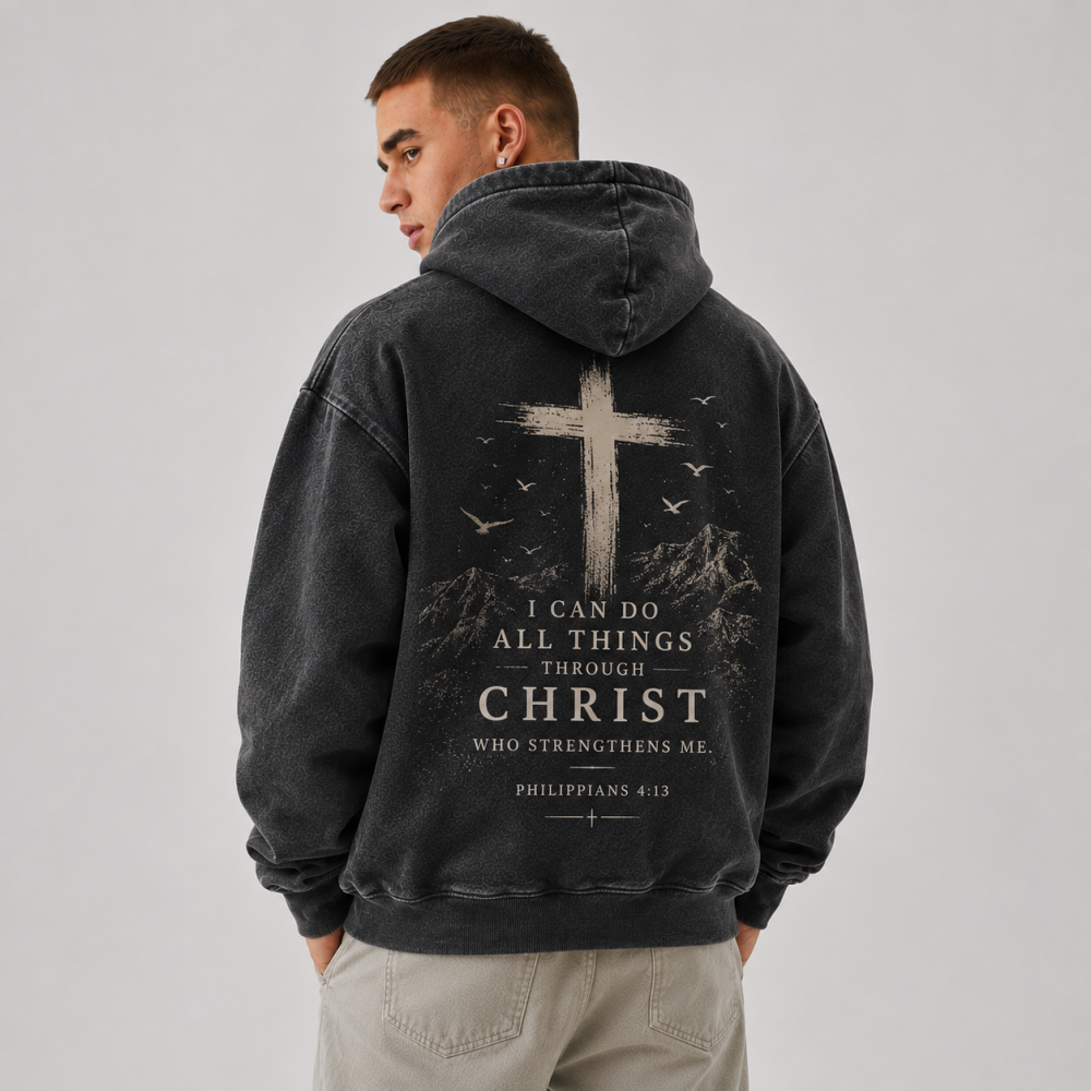 Men’s Philippians 4:13 Vintage Washed Christian Hoodie