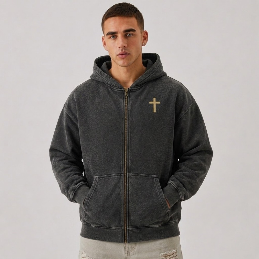 Men’s Vintage Washed Christian Full Zip Hoodie